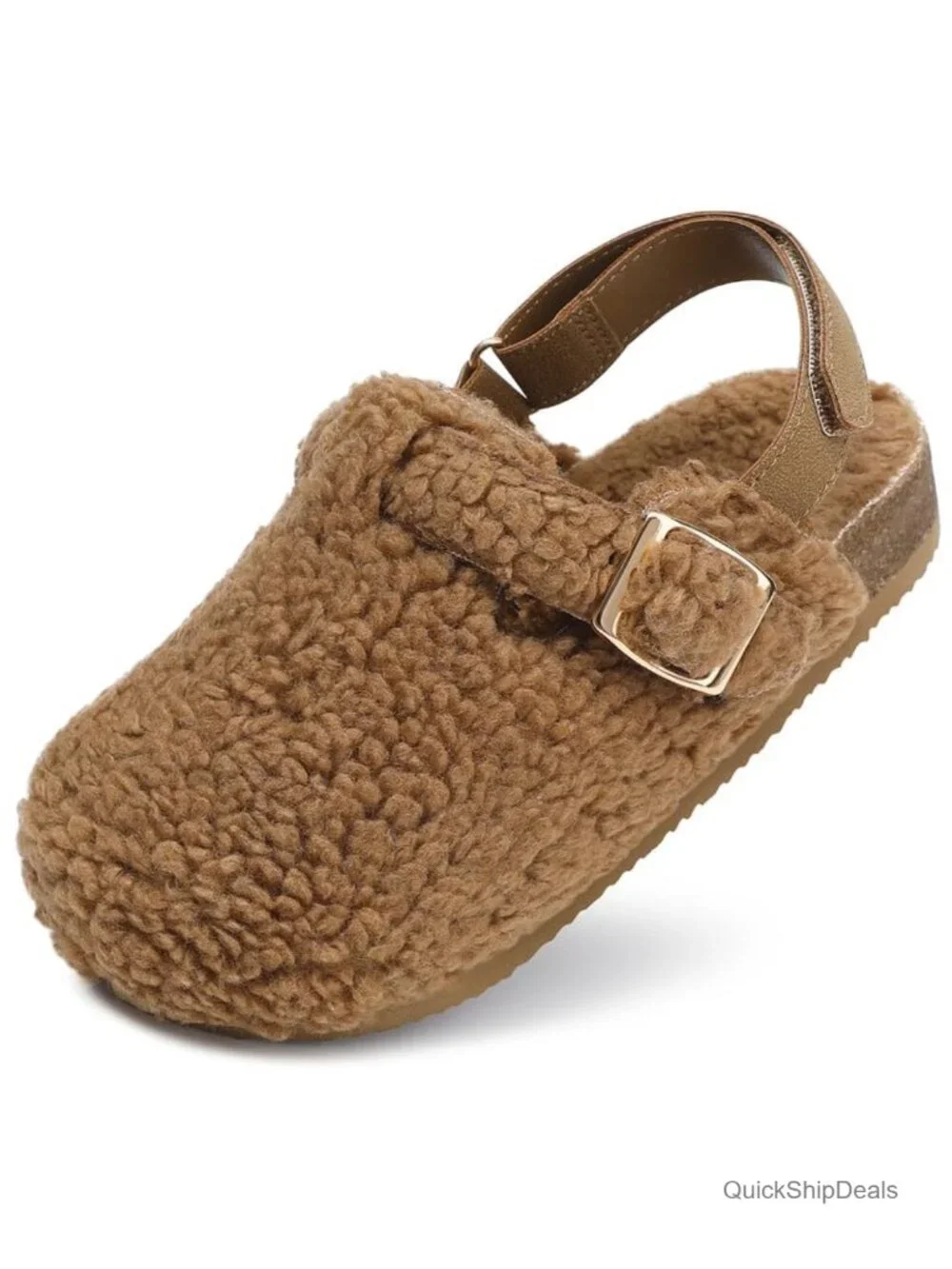 Girls Faux Fur Clogs with Cork Footbed and Adjustable Buckle